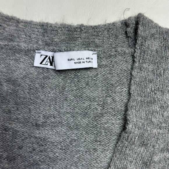 Zara V-Neck Cardigan in Gray Women's Size L - Picture 7 of 9
